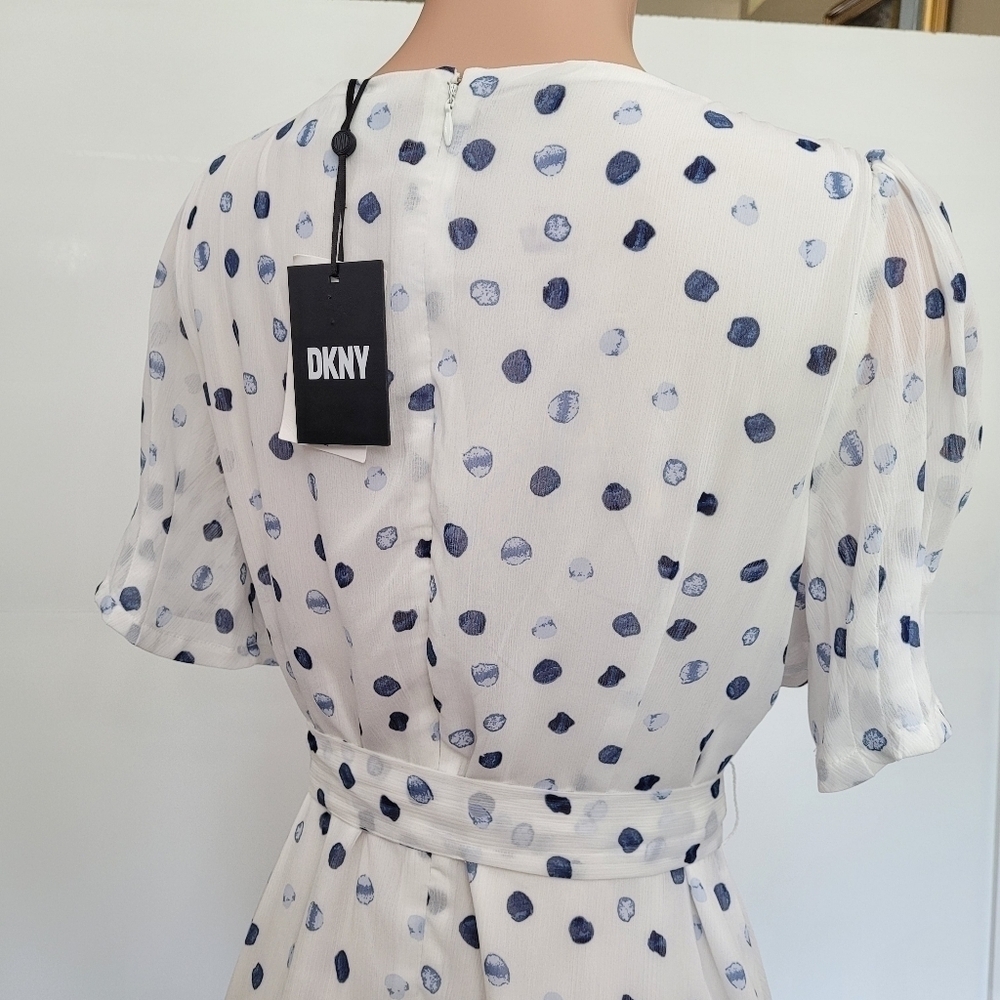 DKNY Women's White Polka Dot Fit and Flare Dress Size 14 - Picture 5 of 12